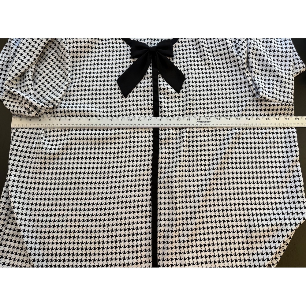 Maggie Barnes Houndstooth Bow Blouse Womens Size 28 Button-Down Holiday Office - Picture 10 of 13